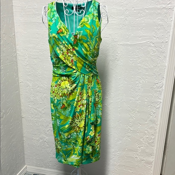 Ralph Lauren Green Sheath Sleeveless Midi Dress V-Neck Sleeveless - Picture 1 of 8
